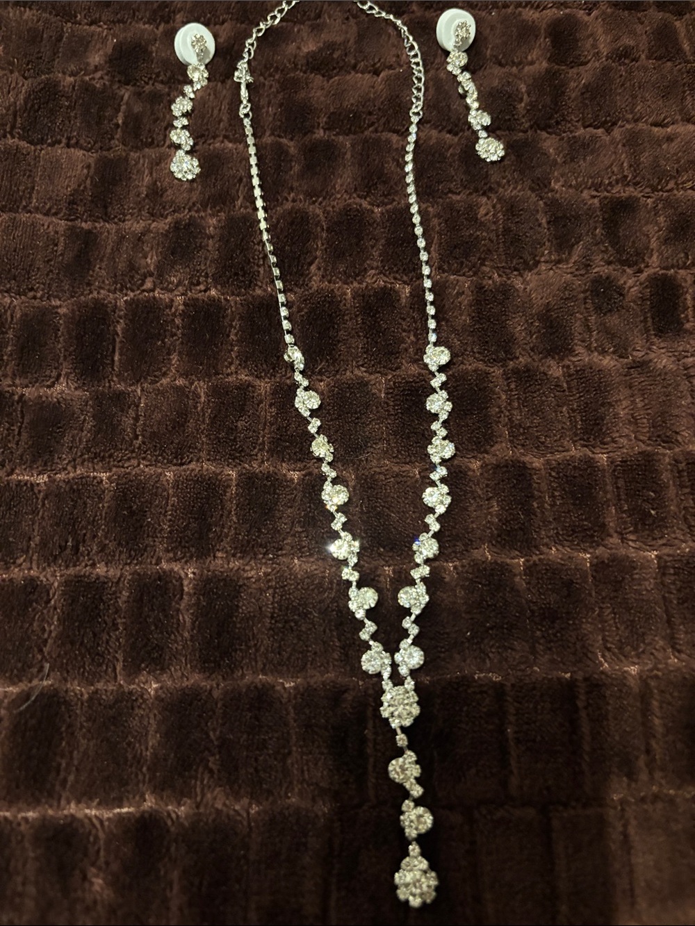 Fashion Jewelry Silver Crystal Y Necklace with Drop Earrings